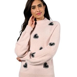 Frank Lyman Pink Pullover Turtleneck Sweater Heart Detail Size S